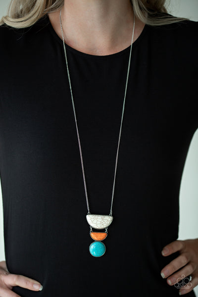 Paparazzi Desert Mason Multi Necklace Long Blue Orange White Rock
