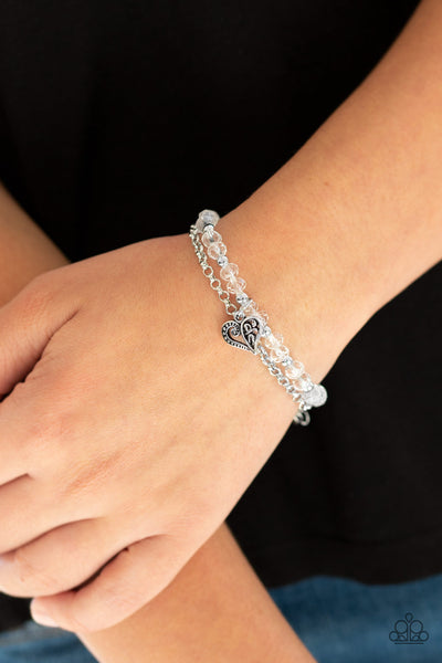 Rare Romance - White Heart Bracelet Paparrazi Accessories