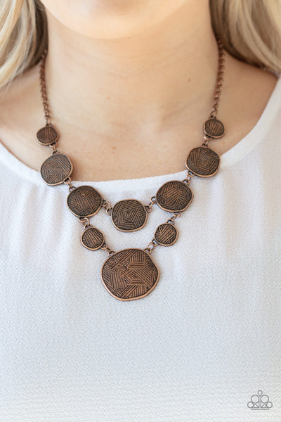 Metallic Patchwork - Copper Necklace Paparrazi Accessories
