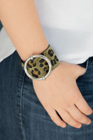 Paparazzi Asking FUR Trouble Green Urban Bracelet Animal Print Black Leather