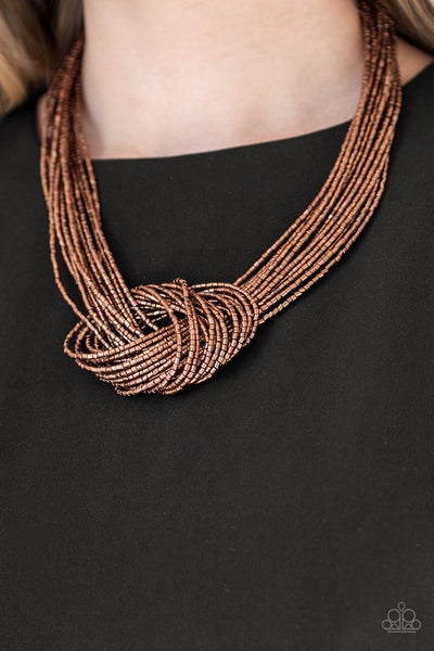 Paparazzi Accessories  Knotted Knockout Copper Necklace Seed Bead
