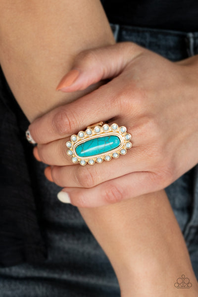 Mystic Oasis - Gold Turquoise Blue Stone Ring Paparrazi Accessories
