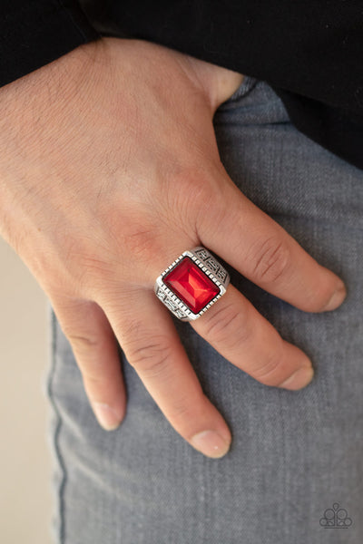 Winning Attitude - Red Silver Ring Mens Paparrazi Accessories