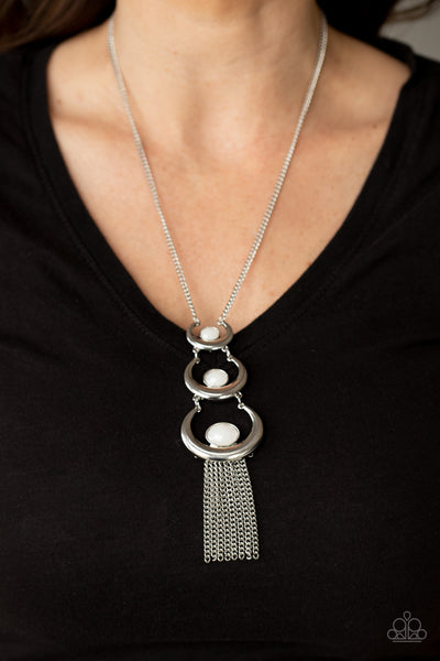 As MOON As I Can - White Long Necklace Paparrazi Accessories