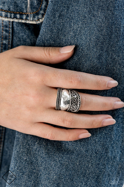 Texture Tantrum - Silver Floral Ring Paparrazi Accessories