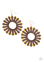 Solar Flare - Yellow Brown Wooden Earrings Paparrazi Accessories