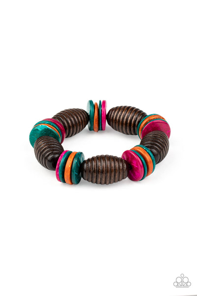 Caribbean Castaway Multi Brown Wood Bracelet Paparazzi Accessories
