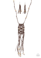 Macrame Majesty - Brown Boho Necklace Paparrazi Accessories