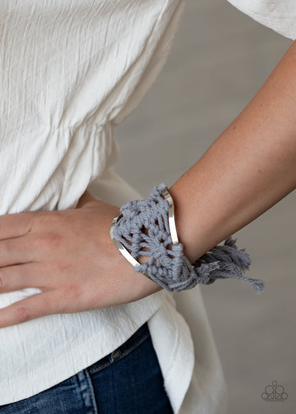 Macrame Mode - Silver Boho Cuff Bracelet Paparrazi Accessories
