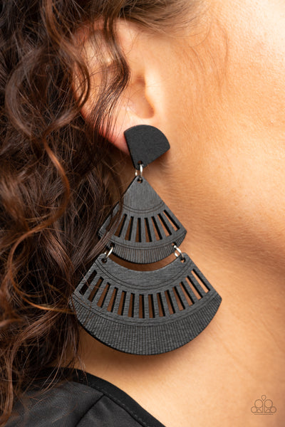Oriental Oasis - Black Wood Earrings Paparazzi Accessories