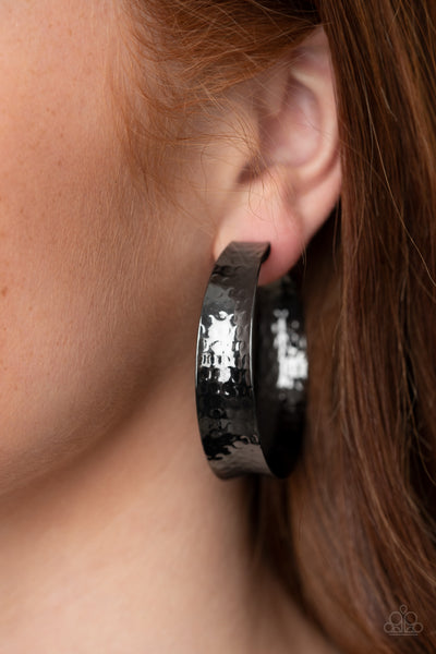 Fearlessly Flared - Black Hoop Earrings Paparazzi Accessories