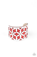 Garden Fiesta - Red Silver Floral Cuff Bracelet Paparrazi Accessories