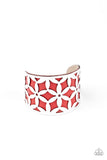 Garden Fiesta - Red Silver Floral Cuff Bracelet Paparrazi Accessories