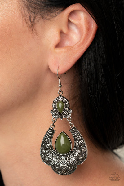 Rise and Roam - Green Tribal Earrings Paparrazi Accessories