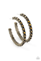 Rhinestone Studded Sass - Brass Bling Hoops Earrings Paparrazi Accessories