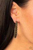 Rhinestone Studded Sass - Brass Bling Hoops Earrings Paparrazi Accessories