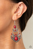 Palm Tree Tiaras - Red Silver Earrings Paparrazi Accessories