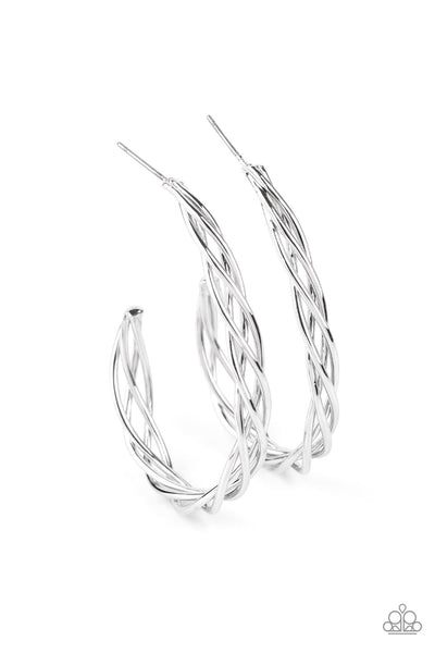 Twisted Tango - Silver Hoop Earrings Paparazzi Accessories