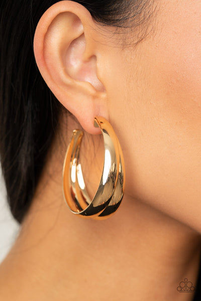 Colossal Curves - Gold Hoop Earrings Paparazzi Accessories