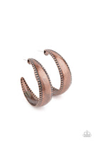 Burnished Benevolence - Copper Hoops Earrings Paparrazi Accessories