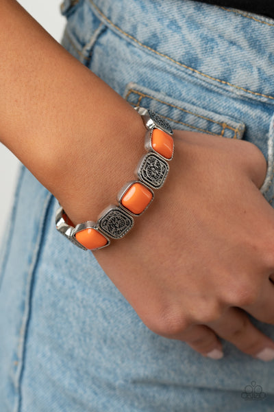 Trendy Tease - Orange Silver Bracelet Paparrazi Accessories