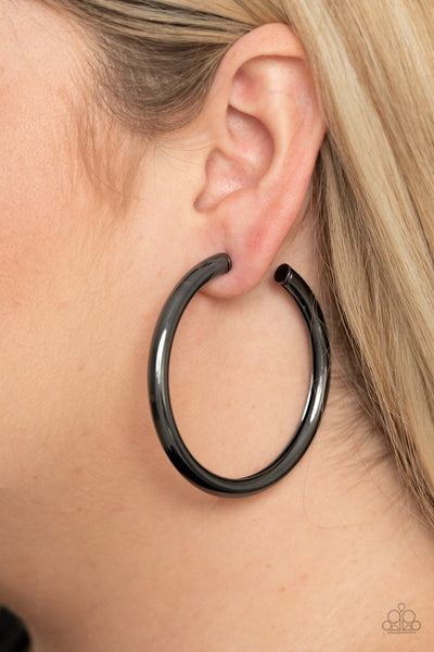 Curve Ball - Black Hoop Earrings Paparazzi Accessories