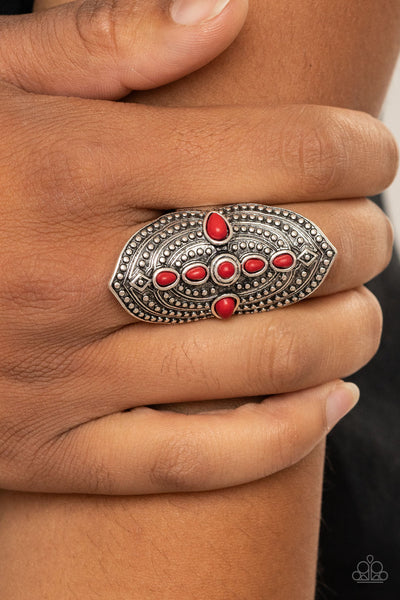 Shield in Place - Red Tribal Ring Paparrazi Accessories