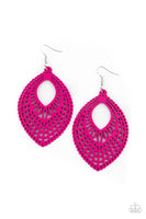 One Beach At A Time - Pink Wooden Earrings Paparrazi Accessories