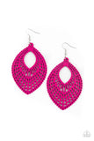 One Beach At A Time - Pink Wooden Earrings Paparrazi Accessories