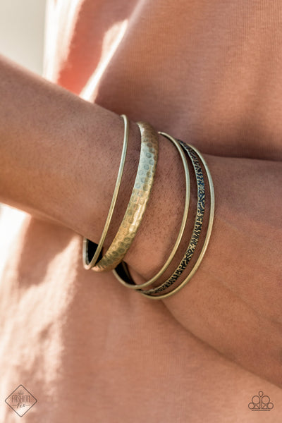 Get Into Gear - Brass Bangle Bracelets Paparrazi Accessories FF 1/2021