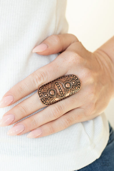 Tiki Trail - Copper Tribal Ring Stretch Paparrazi Accessories