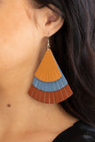 Huge Fanatic - Multi tan blue brown Leather earrings Paparrazi Accessories