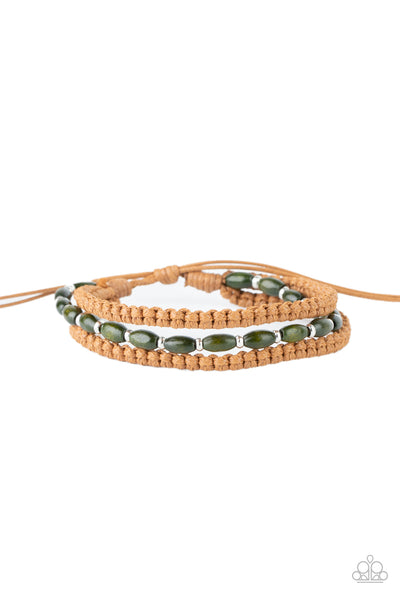 Refreshingly Rural - Green Tan Leather Urban Bracelet Paparrazi Accessories