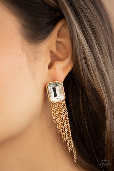 Save for a REIGNy Day - Gold Bling earrings Paparrazi Accessories
