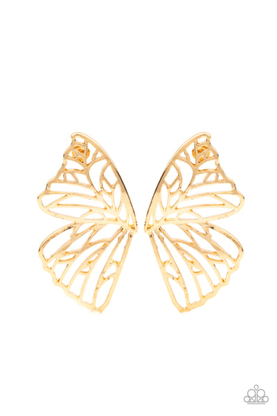 Butterfly Frills - Gold Earrings Paparazzi Accessories