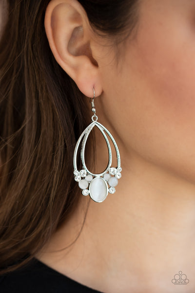 Look Into My Crystal Ball - White Bling Earrings Paparrazi Accessories