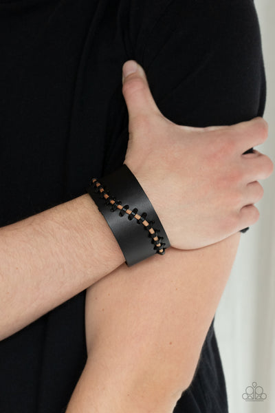 Every STITCH Way Black Brown Leather Bracelet Paparrazi Accessories