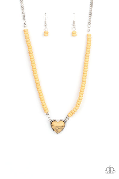Country Sweetheart Yellow Heart Necklace Paparazzi