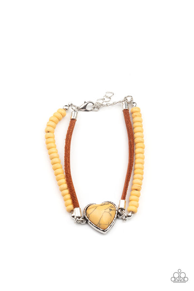 Charmingly Country Yellow Suede Bracelet Heart