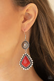 Country Cavalier - Red Silver Earrings Paparrazi Accessories