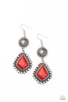 Country Cavalier - Red Silver Earrings Paparrazi Accessories