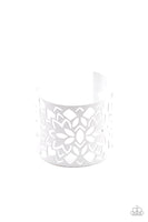 Hacienda Hotspot - White Floral Cuff Bracelet Paparrazi Accessories