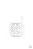 Hacienda Hotspot - White Floral Cuff Bracelet Paparrazi Accessories