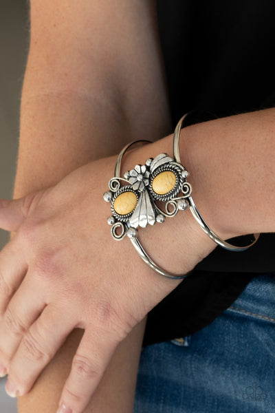 Mojave Flower Girl - Yellow Stone Cuff Bracelet Paparrazi Accessories