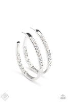 Borderline Brilliance - White Bling Hoops Earrings Paparrazi Accessories FF 2/2021