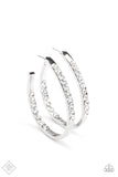 Borderline Brilliance - White Bling Hoops Earrings Paparrazi Accessories FF 2/2021