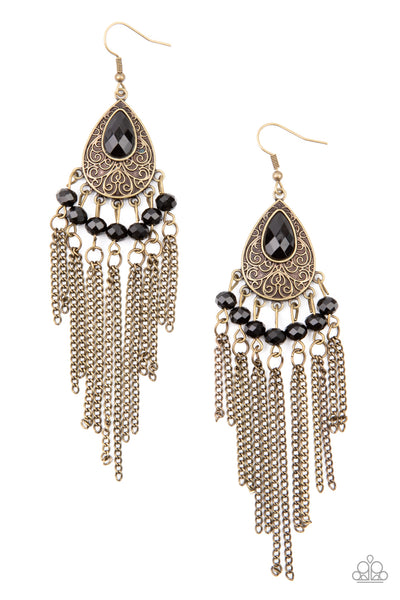 Floating on HEIR - Brass fringe earrings Paparrazi Accessories