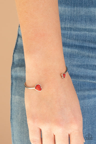 Romantically Rustic - Red Paparrazi accessories heart cuff bracelet silver