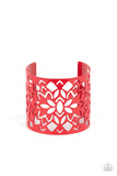 Hacienda Hotspot - Red Floral Cuff Bracelet Paparrazi Accessories