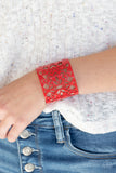 Hacienda Hotspot - Red Floral Cuff Bracelet Paparrazi Accessories